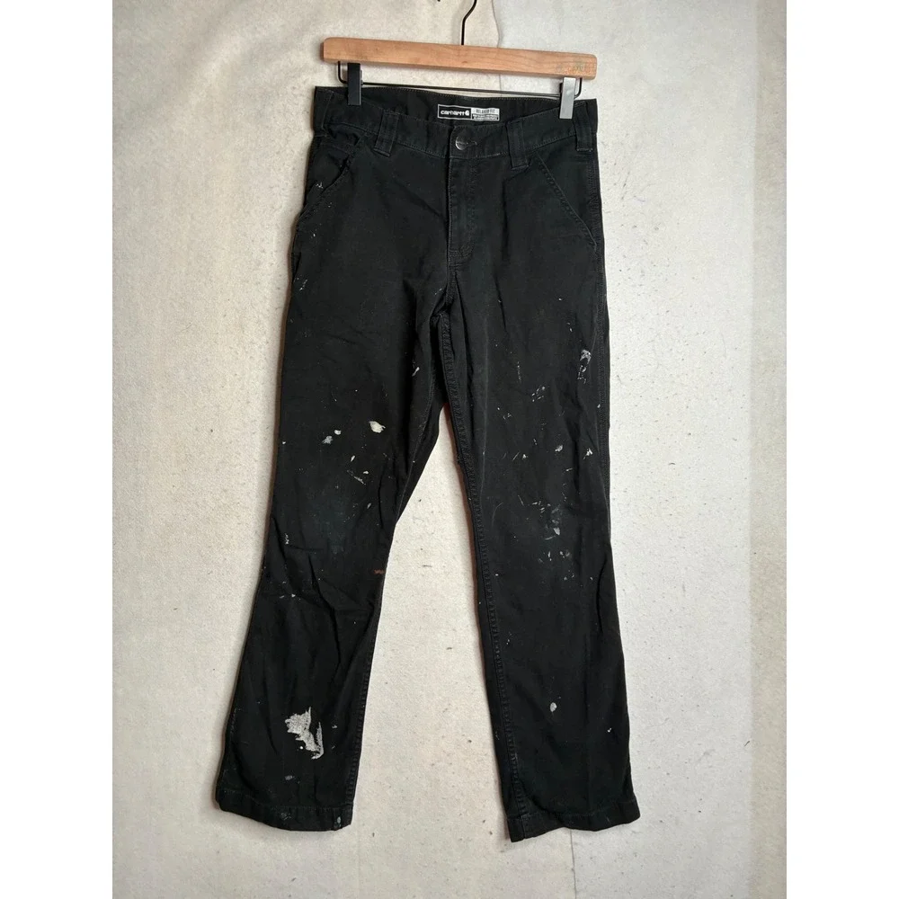 Carhartt Rugged Flex Relaxed Fit Canvas‎ Pants Black BN2291-M 30x32 Distressed